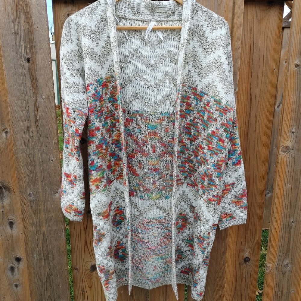Dreamers Cardigan Open Front Aztec Pattern S/M Duster Sweater